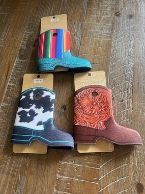 Boot-Shaped Bottle Cooler with Floral Tooled Design Qty 3